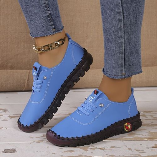 Chaussures Baskets Plates En Cuir Lacets Pour Femmesmocassins Décontractésconfortablescolonne Vertébralechaussuresprintemps