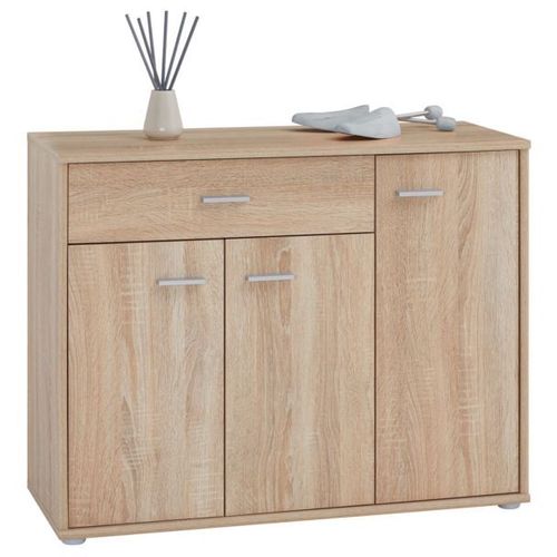Meuble À Chaussures Camille, Commode Meuble De Rangement Avec 1 Tiroir Et 3 Portes, En Mélaminé Décor Chêne Sonoma