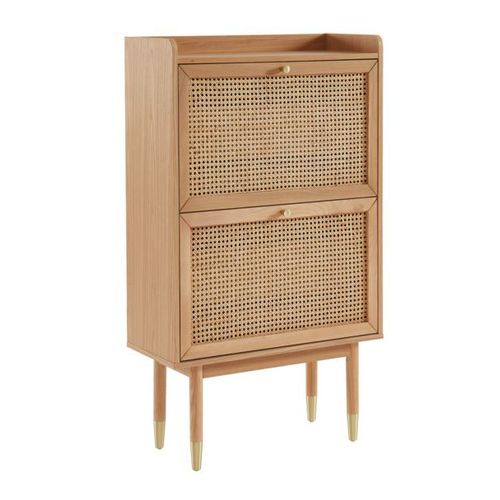 Meuble À Chaussures 2 Portes En Bois Et Cannage Naturel - Kanny