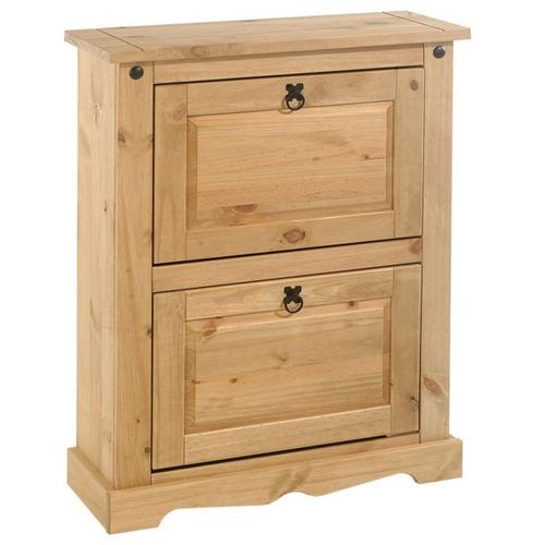 Meuble À Chaussures Tequila Style Mexicain Armoire À Chaussures Avec 2 Abattants, En Pin Massif Finition Teintée Et Cirée