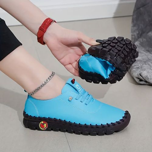 Chaussures Baskets Plates En Cuir Lacets Pour Femmesmocassins Décontractésconfortablescolonne Vertébralechaussuresprintemps