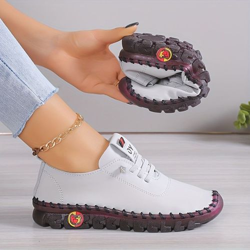 Chaussures Baskets Plates En Cuir Lacets Pour Femmesmocassins Décontractésconfortablescolonne Vertébralechaussuresprintemps