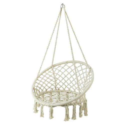 Sobuy® Ogs42-Mi Chaise Suspendue À Franges En Corde De Coton, Hamac Suspendu Macramé, Fauteuil Balançoire Intérieur Extérieur, Balancelle De Jardin Et Patio- Hamac Rond