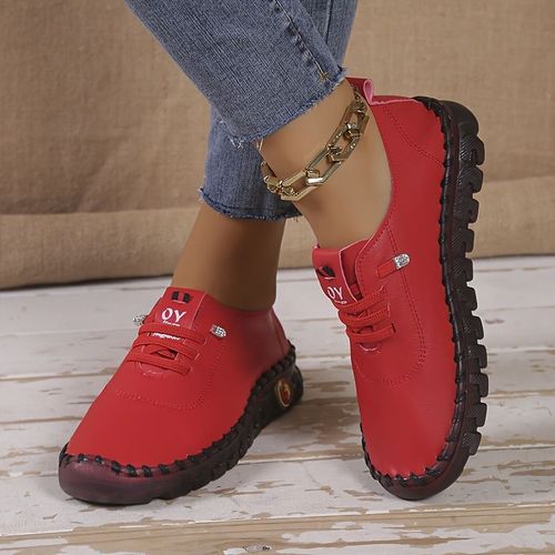 Chaussures Baskets Plates En Cuir Lacets Pour Femmesmocassins Décontractésconfortablescolonne Vertébralechaussuresprintemps
