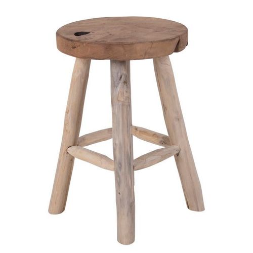 Tabouret Rond 30x45 Cm En Teck Marron