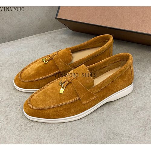 Chaussures Mocassins Plats En Cuir Suédé Pour Femmeschaussures De Marche Enfilerpendentif Pomponmarque De Luxehaute Qualité