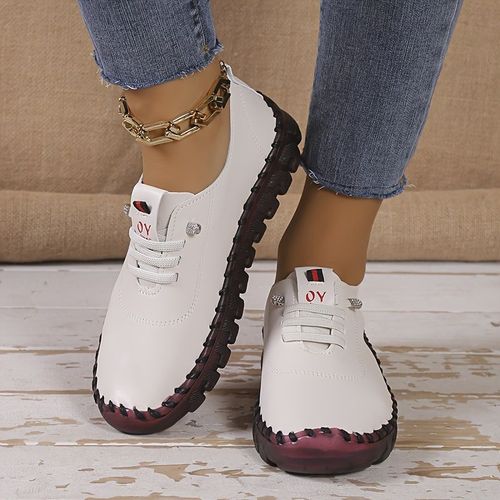 Chaussures Baskets Plates En Cuir Lacets Pour Femmesmocassins Décontractésconfortablescolonne Vertébralechaussuresprintemps