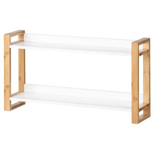 Etagère Murale Finja À 2 Plateaux En Bambou Et Mdf - Blanc Et Bois