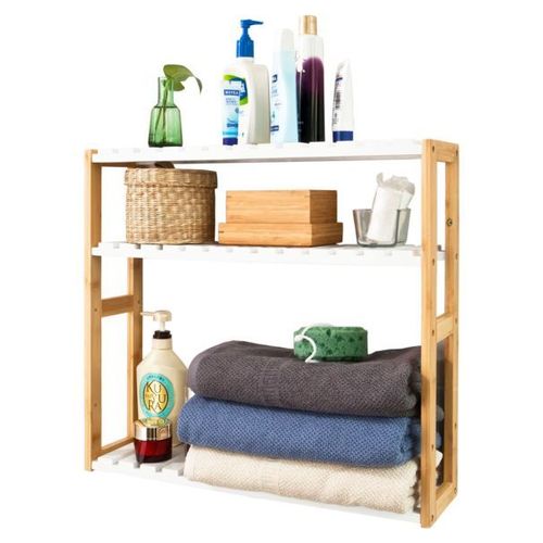 Sobuy® Frg28-Wn Etagère Murale, Meuble De Rangement Pour Salle De Bain Toilettes, Cuisine, Etc. 3 Niveaux Avec 2 Crochets