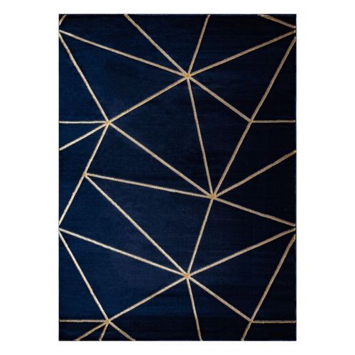 80x150 Cm Tapis Emerald Exclusif 1013 Glamour, Élégant Géométrique Blu Scuro / Or