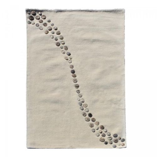 Tapis Salon 200x290 Fait À La Main En Laine Beige Et Gris Motif Simple
