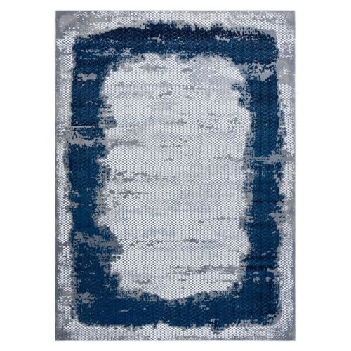 140x190 Cm Tapis Core A004 Cadre, Ombragé - Structurel, Deux Niveaux De Molleton, Bleu / Gris