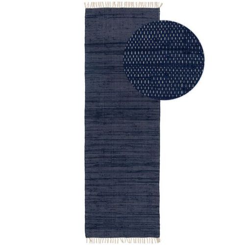 Tapis Poil Ras Fabriqué À Partir De Matériaux Recyclés Tom Bleu Foncé 70x200 Cm - Tapis Poil Court Design Moderne Pour Salon