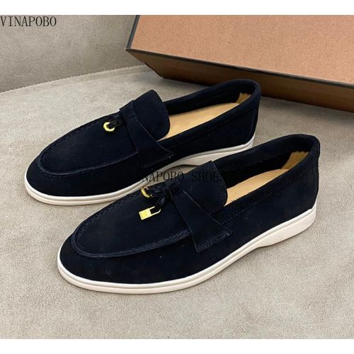 Chaussures Mocassins Plats En Cuir Suédé Pour Femmeschaussures De Marche Enfilerpendentif Pomponmarque De Luxehaute Qualité