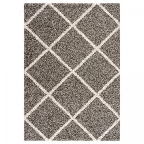 Tapis Longs Poils Shaggy 200x290 Rectangle Tissé Gris Motif Scandinave