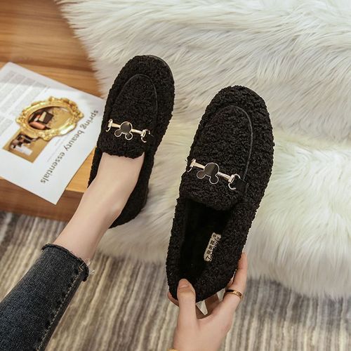 Bottes De Neige Chaudes En Coton Peluche Pour Femmes,Chaussures Lefu À Fond Plat,Laine D'agneau,Décoration En Métal,Grand Design,Hiver,41-43