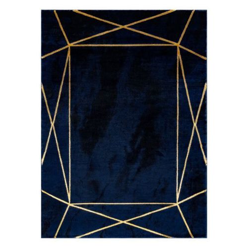 80x150 Cm Tapis Emerald Exclusif 1022 Glamour, Élégant Géométrique Blu Scuro / Or