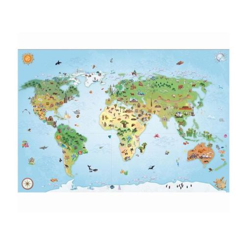 Tapis Chambre 70x95 Tissé Bleu Rectangle Motif Enfant World Map