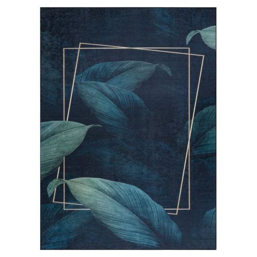 120x170 Cm Tapis Lavable Andre 1170 Feuilles, Géométrique Antidérapant - Bleu