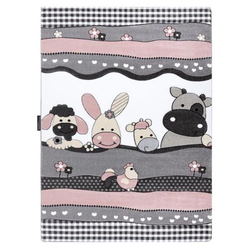 140x190 Cm Tapis Petit Farm Ferme Animaux Rose