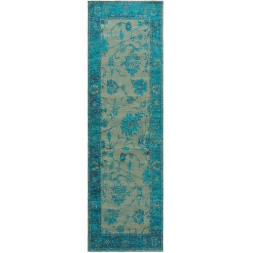 Tapis Vintage De Couloir Frencie Turquoise 80x250 Cm - Tapis Poil Ras / Effet Usé
