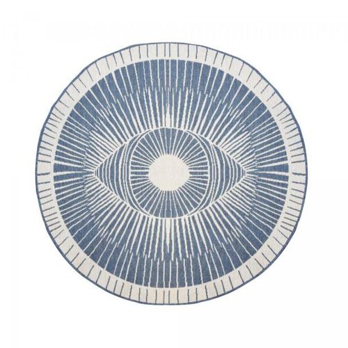 Tapis Rond D'extérieur, Kilim Reversible Ø120cm Lyn2 B Rond Reversible Bleu Et Crème