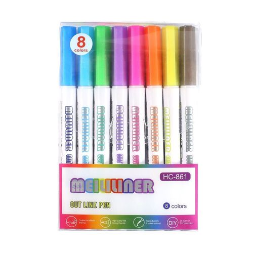 Marqueurs Métalliques À Double Ligne Pour Enfants Et Adultes,Ensemble De Stylos De Peinture Scintillants Magiques,Journal De Coloriage,Signature D'art D'aile,Programme,8/12 - Type 1 Set 8 Color B