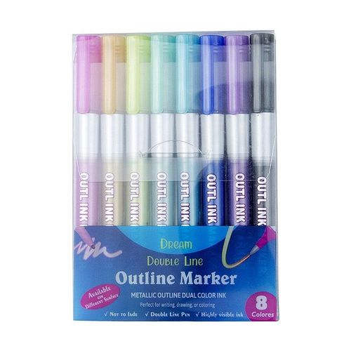 Marqueurs Métalliques À Double Ligne Pour Enfants Et Adultes,Ensemble De Stylos De Peinture Scintillants Magiques,Journal De Coloriage,Signature D'art D'aile,Programme,8/12 - Type 1 Set 8 Color A