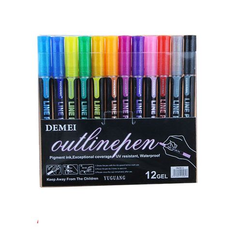 Marqueurs Métalliques À Double Ligne Pour Enfants Et Adultes,Ensemble De Stylos De Peinture Scintillants Magiques,Journal De Coloriage,Signature D'art D'aile,Programme,8/12 - Type 1 Set 12color B