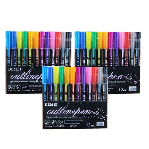 Marqueurs Métalliques À Double Ligne Pour Enfants Et Adultes,Ensemble De Stylos De Peinture Scintillants Magiques,Journal De Coloriage,Signature D'art D'aile,Programme,8/12 - Type 3 Sets 12color B