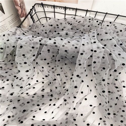 Tulle À Pois Noir/Blanc 45x155cm,Maille Tachetée,Filet Doux,Tissu Commandé Pour Bricolage,Poupée Faite À La Main,Artisanat,Couture,Robe En Déclin - Type Grey(Black Spot)-45x155cm(17inx61in)