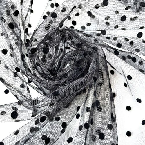 Tulle À Pois Noir/Blanc 45x155cm,Maille Tachetée,Filet Doux,Tissu Commandé Pour Bricolage,Poupée Faite À La Main,Artisanat,Couture,Robe En Déclin - Type Black(Black Spot)-45x155cm(17inx61in)