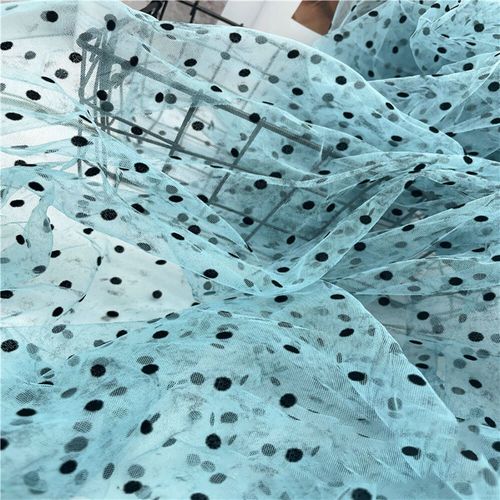Tulle À Pois Noir/Blanc 45x155cm,Maille Tachetée,Filet Doux,Tissu Commandé Pour Bricolage,Poupée Faite À La Main,Artisanat,Couture,Robe En Déclin - Type Blue(Black Spot)-45x155cm(17inx61in)