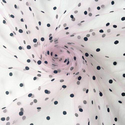 Tulle À Pois Noir/Blanc 45x155cm,Maille Tachetée,Filet Doux,Tissu Commandé Pour Bricolage,Poupée Faite À La Main,Artisanat,Couture,Robe En Déclin - Type Pink(Black Spot)-45x155cm(17inx61in)