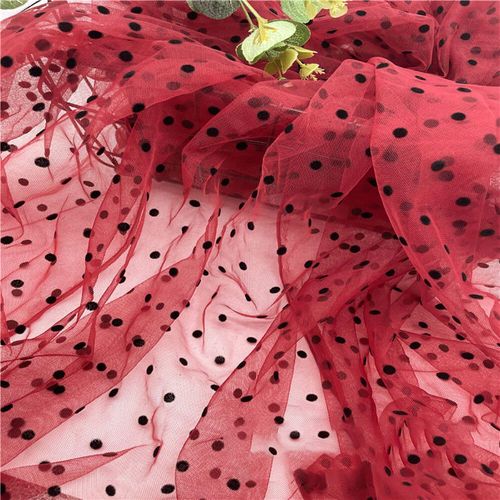 Tulle À Pois Noir/Blanc 45x155cm,Maille Tachetée,Filet Doux,Tissu Commandé Pour Bricolage,Poupée Faite À La Main,Artisanat,Couture,Robe En Déclin - Type Wine Red(Black Spot)-45x155cm(17inx61in)