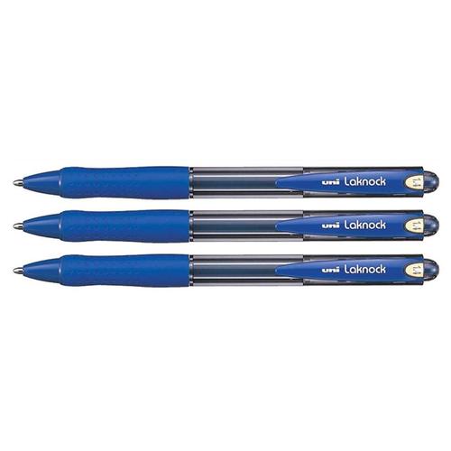 Uni-Ball Lot De 3 Stylos Bille Laknock Sn100/14 R¿Tract. Grip Pointe Large 1,4mm Bleu