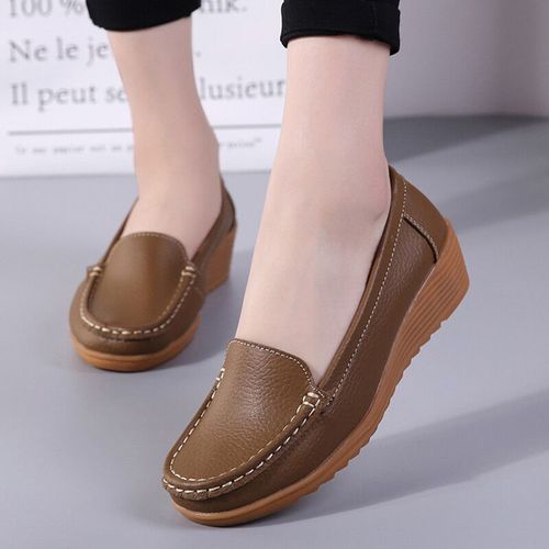 Chaussures Chaussures Plates En Cuir Véritable Pour Femmesmocassins Décontractés Enfilerchaussures D'infirmièretalons De 4.5 Cmgrande Taillemode