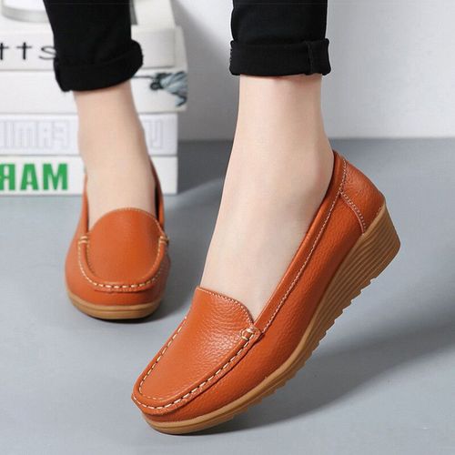 Chaussures Chaussures Plates En Cuir Véritable Pour Femmesmocassins Décontractés Enfilerchaussures D'infirmièretalons De 4.5 Cmgrande Taillemode