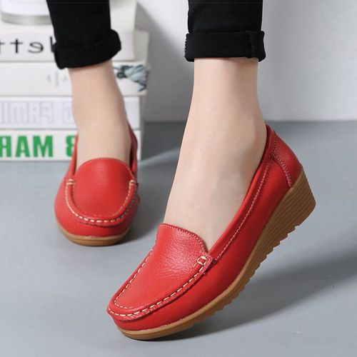 Chaussures Chaussures Plates En Cuir Véritable Pour Femmesmocassins Décontractés Enfilerchaussures D'infirmièretalons De 4.5 Cmgrande Taillemode