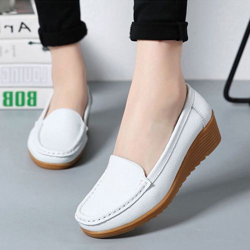 Chaussures Chaussures Plates En Cuir Véritable Pour Femmesmocassins Décontractés Enfilerchaussures D'infirmièretalons De 4.5 Cmgrande Taillemode