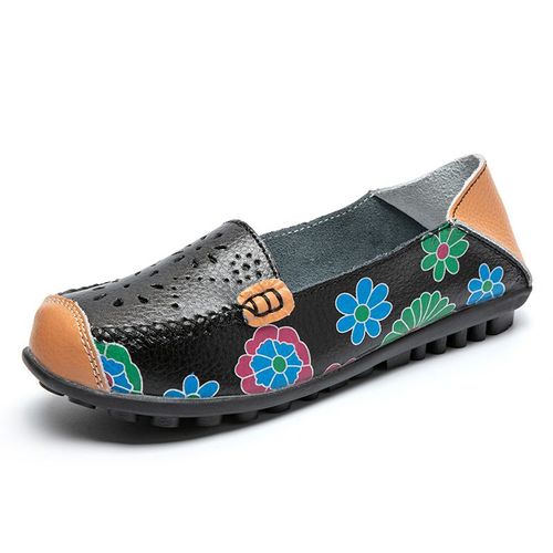 Chaussures Mocassins En Cuir Véritable Pour Femmeschaussures Plates Enfilerimpriméesmocassinsprintempsautomne