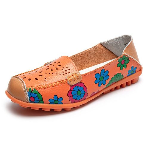 Chaussures Mocassins En Cuir Véritable Pour Femmeschaussures Plates Enfilerimpriméesmocassinsprintempsautomne