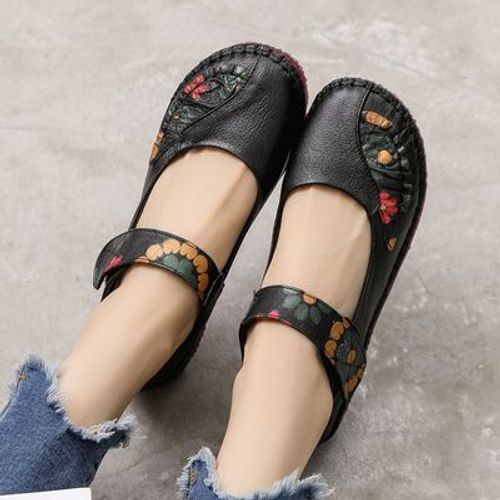 Chaussures Mocassins Vintage En Cuir Véritable Pour Femmes Et Filleschaussures Plates Fond Souplemotif Floralbout Rondgrande Taillemode Printemps