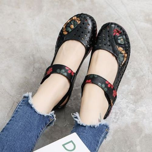 Chaussures Mocassins Vintage En Cuir Véritable Pour Femmes Et Filleschaussures Plates Fond Souplemotif Floralbout Rondgrande Taillemode Printemps