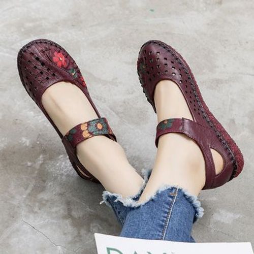 Chaussures Mocassins Vintage En Cuir Véritable Pour Femmes Et Filleschaussures Plates Fond Souplemotif Floralbout Rondgrande Taillemode Printemps