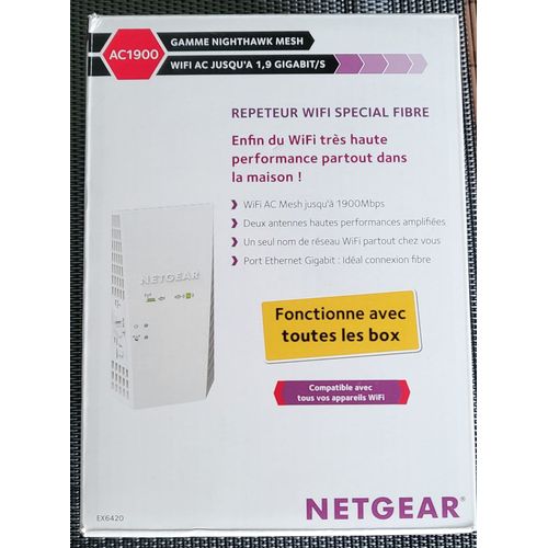 NETGEAR Répéteur WiFi Mesh (EX6420), Amplificateur WiFi AC1900, WiFi Booster, Répéteur Puissant sans Fil avec itinérance Intelligente Maillée, jusqu'à 150 M² et 30 Appareils