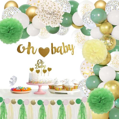 Oh Baby Lettre Bannière Ballons De Confetti,Baby Shower Boy Girl,Olive Verte Décorations De Fête Ballons Latex,Decoration Baby Shower Garcon Filles,Baby Shower Decoration Garcon Filles