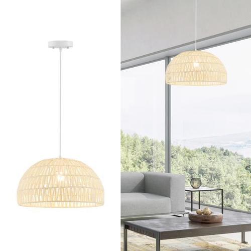 COSTWAY Luminaire Suspension ? 45cm en Papier Tissé Forme de Dôme Abat-jour Métalliques avec Corde Réglable E27 40W pour Cuisine