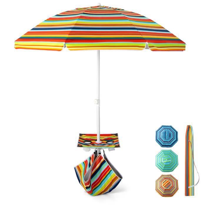 Costway Parasol Jardin Inclinable 192cm Avec Table Porte-Gobelet Et Sac De Sable Détachable 23kg Sac De Transport Pour Plage Colorée