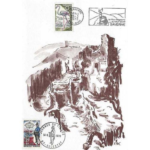 France 1970, Beau Document Philatélique Journée Du Timbre, Livret Sur La Télégraphe Aérien Du Haut Barr, Tirage Limité, Timbres 1632 Et 1634 (Protection De La Nature, Flament Rose), État Neuf